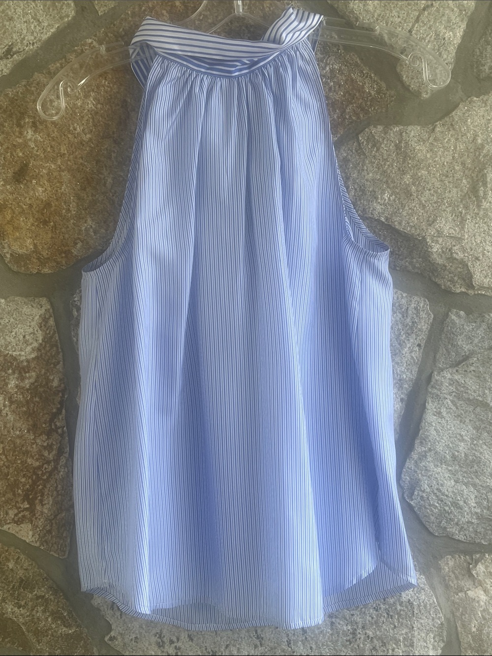 J. Crew Blue and White Silk Striped Halter Neck Tie Top